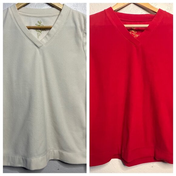 made for life Sweaters - 2 Made for Life Women's Medium Sweatshirts Lightweight V-Neck Cream Red  Long